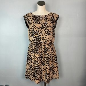 Vince Camuto Animal Print Blouson Elastic Waist Dress Vegan Leather Trim Size M